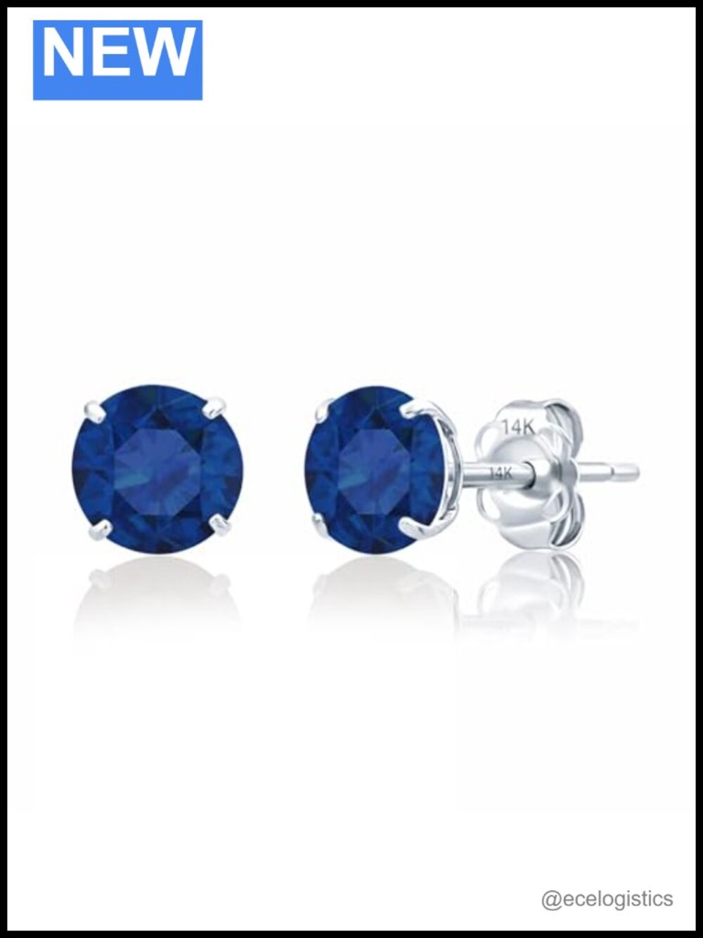 14K White Gold Sapphire Stud Earrings 6MM Round Solitaire Birthstone